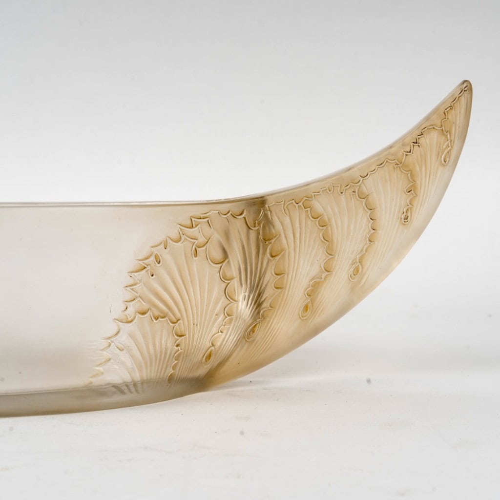 1927 René Lalique – Jardinière Coupe Acanthes Verre Blanc Patiné Sépia 8