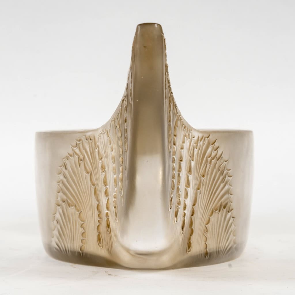 1927 René Lalique – Jardinière Coupe Acanthes Verre Blanc Patiné Sépia 6