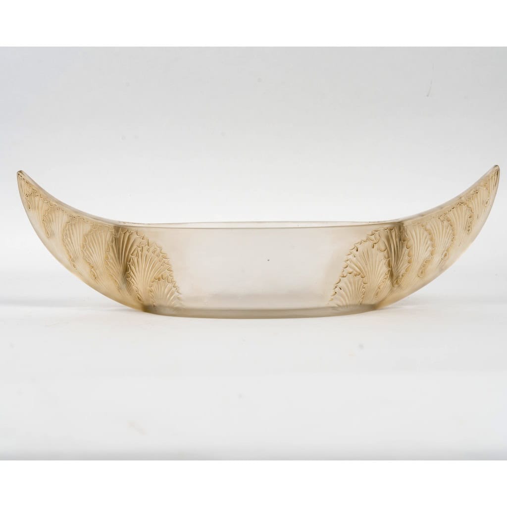 1927 René Lalique – Jardinière Coupe Acanthes Verre Blanc Patiné Sépia 4