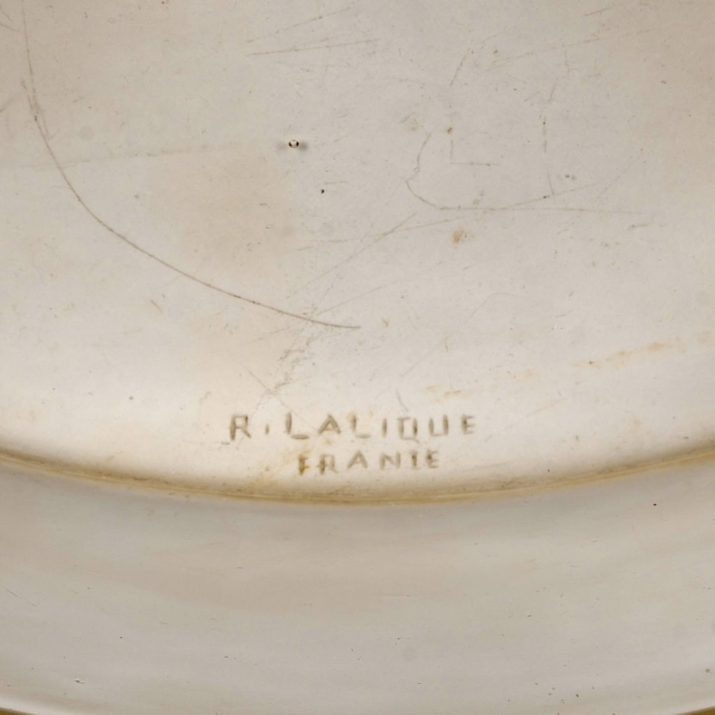 1927 René Lalique – Jardinière Coupe Acanthes Verre Blanc Patiné Sépia 9