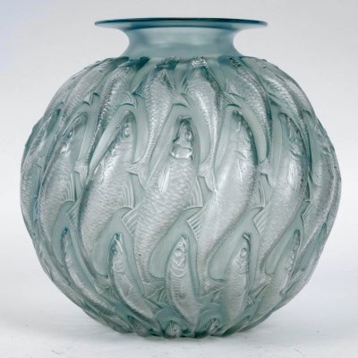 1927 René Lalique – Vase Marisa Verre Blanc Patiné Bleu Vert
