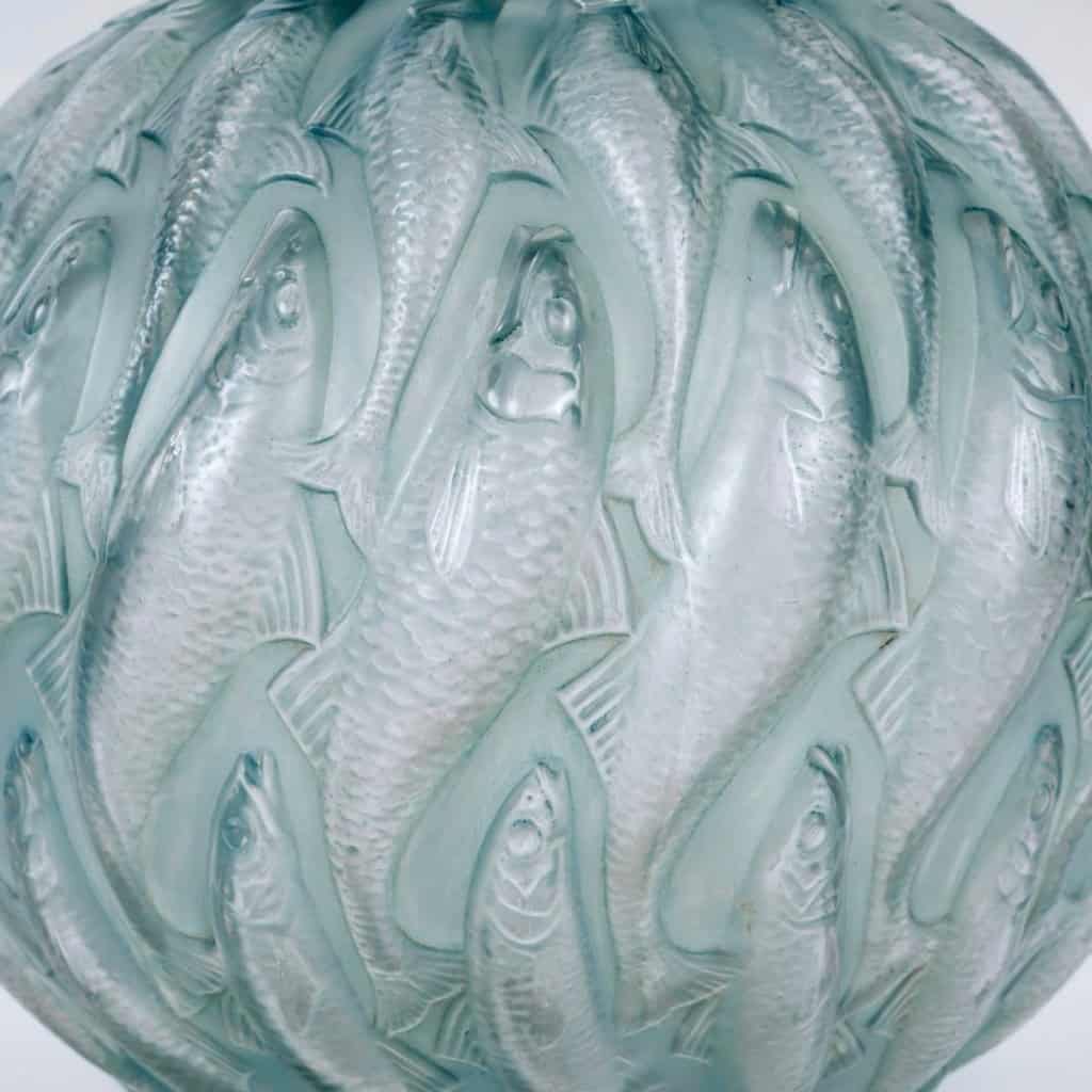 1927 René Lalique – Vase Marisa Verre Blanc Patiné Bleu Vert 6