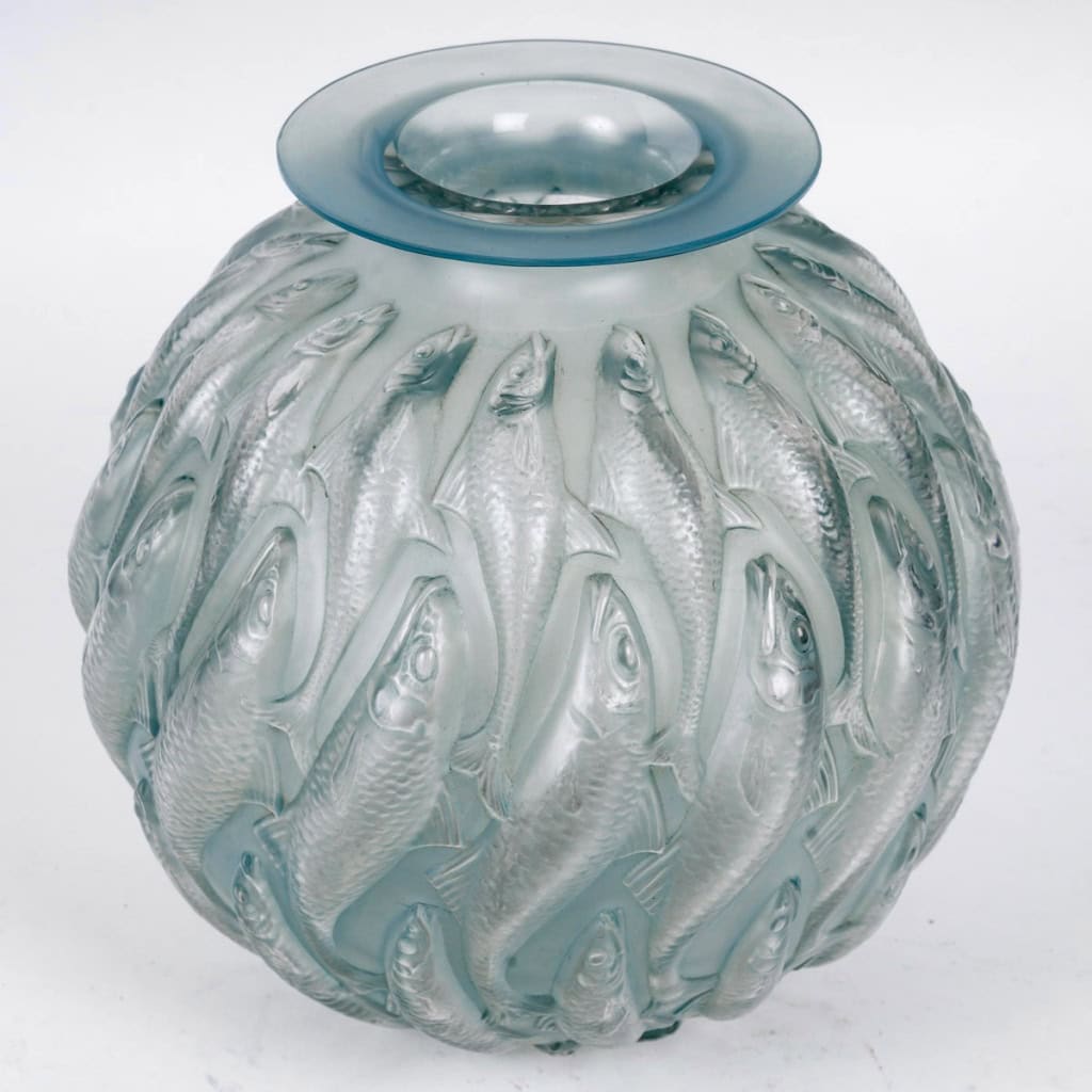 1927 René Lalique – Vase Marisa Verre Blanc Patiné Bleu Vert 4