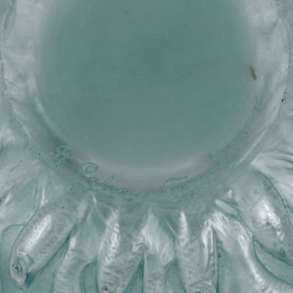 1927 René Lalique – Vase Marisa Verre Blanc Patiné Bleu Vert 7