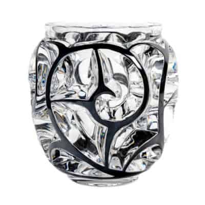 Cristal lalique :VASE TOURBILLONS CRISTAL INCOLORE ÉMAILLÉ NOIR