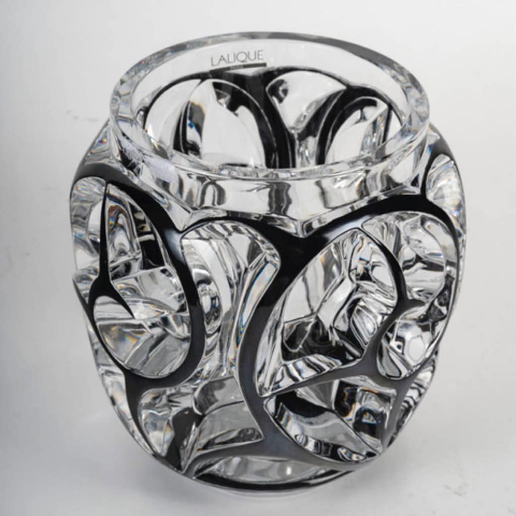 Cristal lalique :VASE TOURBILLONS CRISTAL INCOLORE ÉMAILLÉ NOIR 4