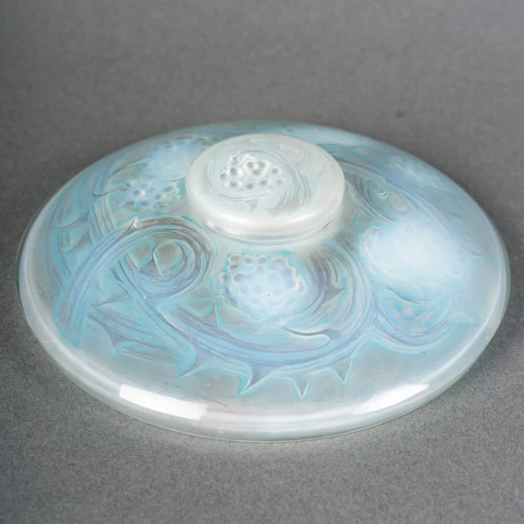 1920 René Lalique – Encrier Mûres Verre Opalescent Patiné Bleu 3