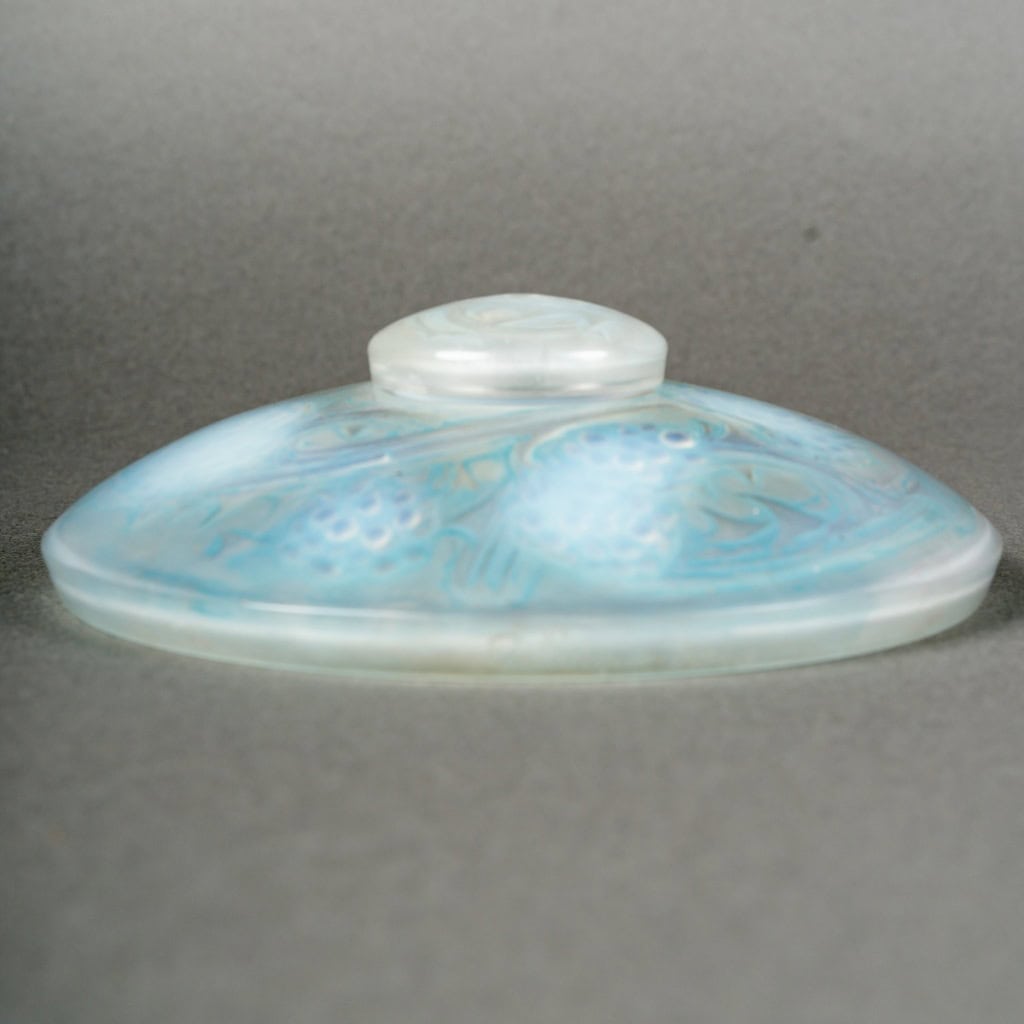 1920 René Lalique – Encrier Mûres Verre Opalescent Patiné Bleu 5