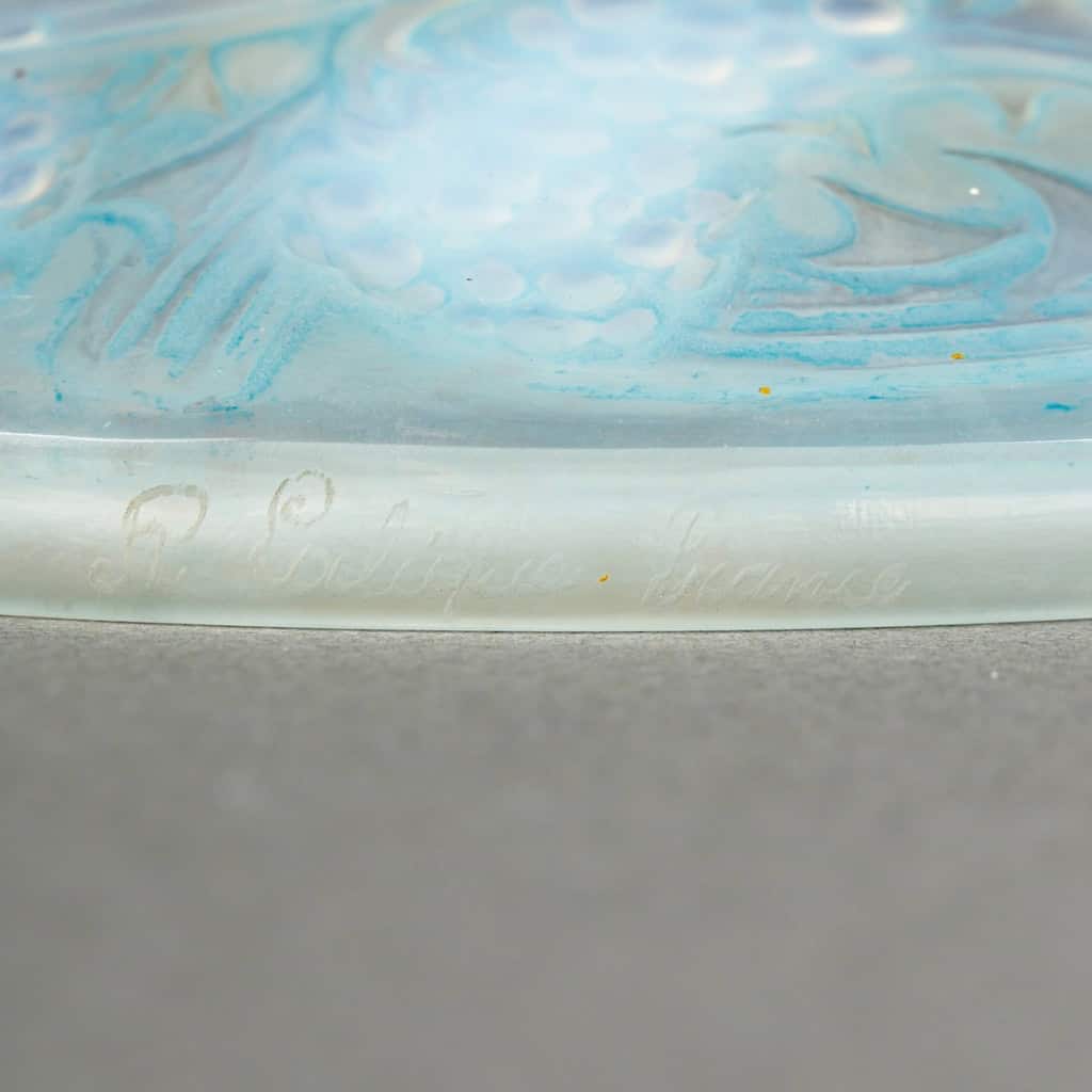 1920 René Lalique – Encrier Mûres Verre Opalescent Patiné Bleu 9