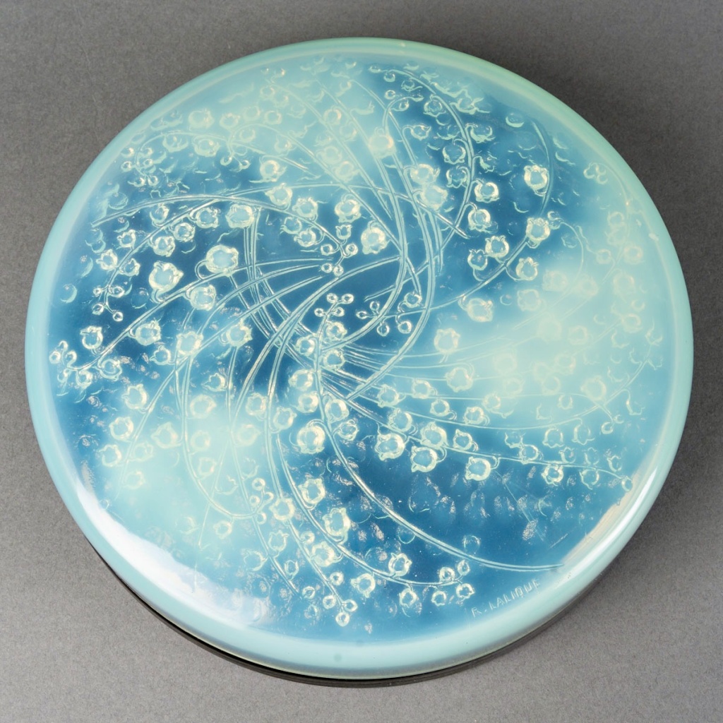 1921 René Lalique – Boîte Muguet Verre Peppermint Vert Opalescent 4