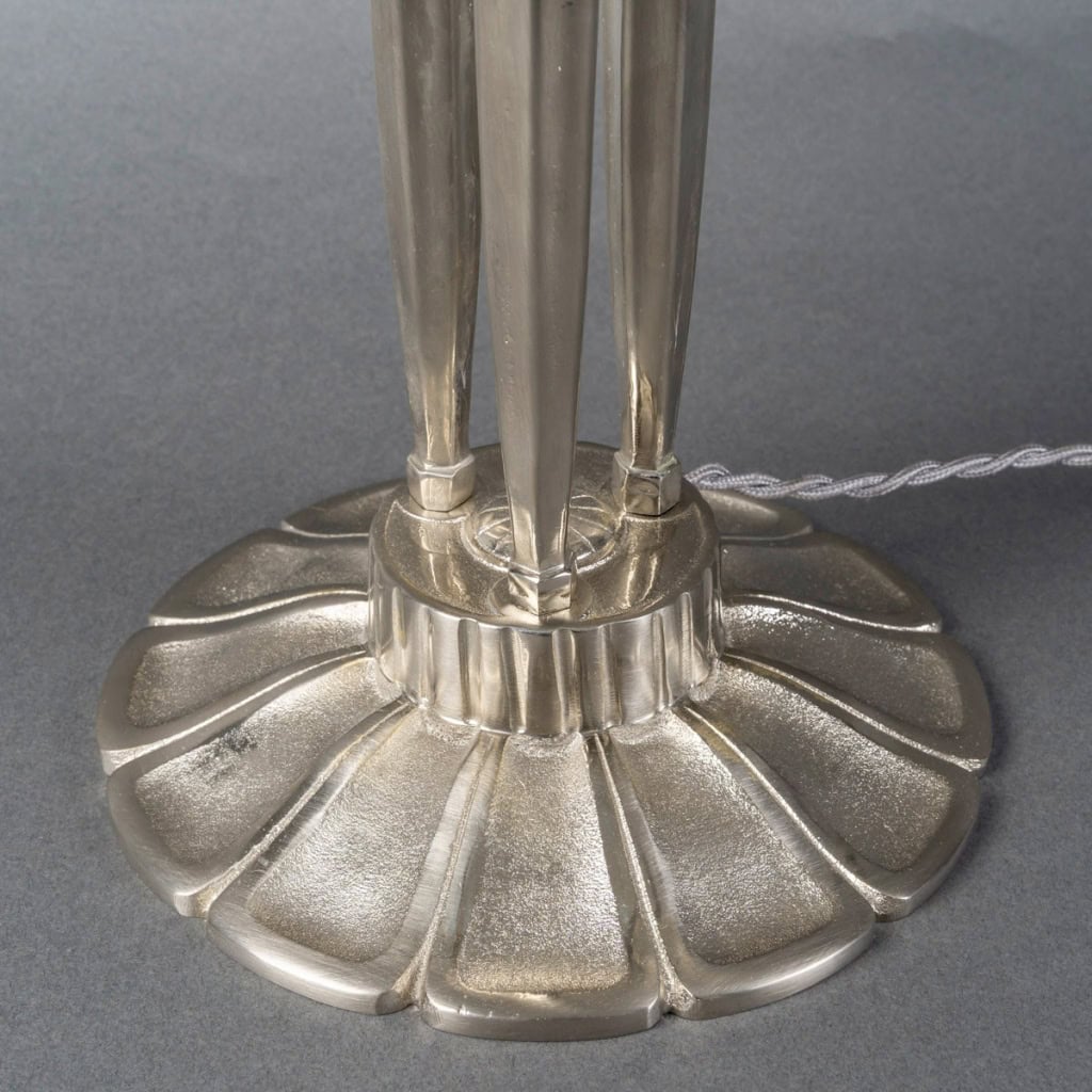 1921 René Lalique – Lampe Dahlias Verre Opalescent Et Bronze Nickelé 8