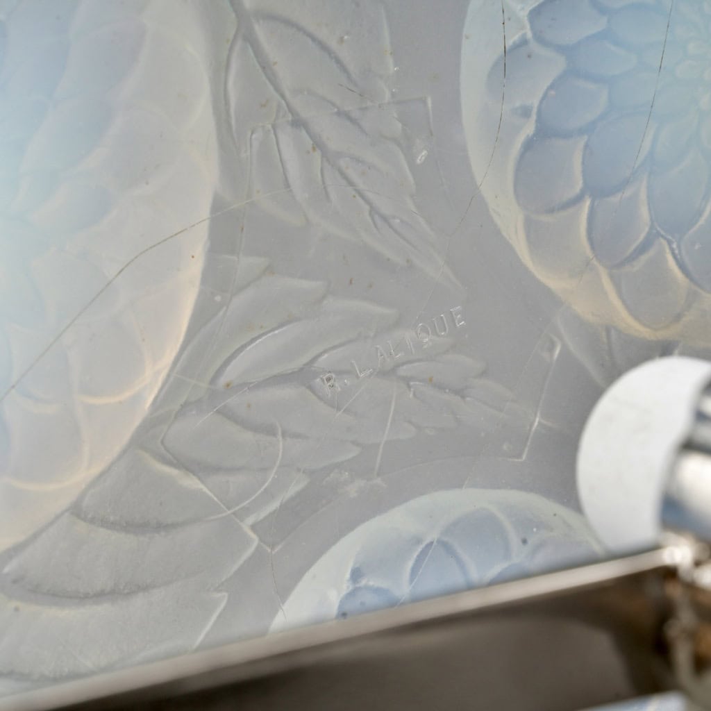 1921 René Lalique – Lampe Dahlias Verre Opalescent Et Bronze Nickelé 10
