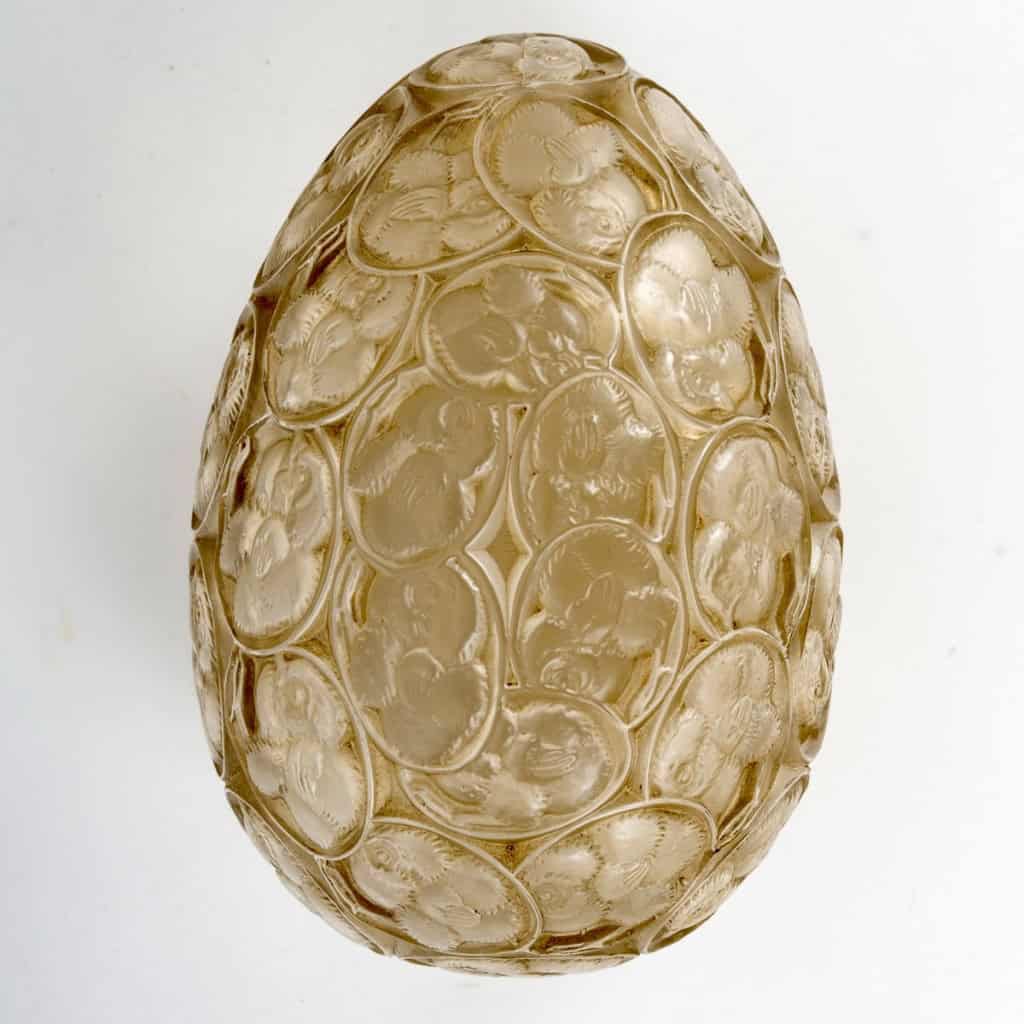 1929 René Lalique – Boîte Poussins Verre Blanc Patiné Sépia 6