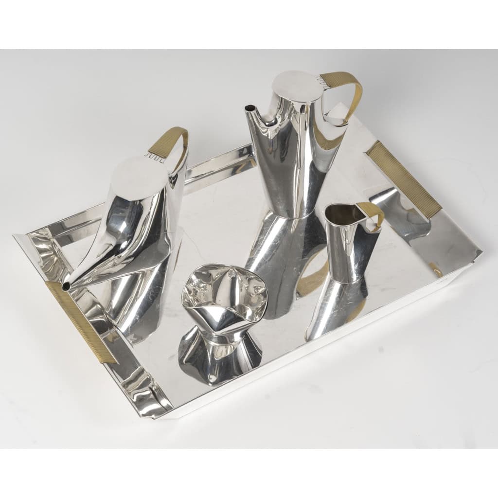 CHRISTOFLE – SABATTINI – Set Thé/Café Moderniste sur son plateau Argent Massif Circa 1957/1968 9