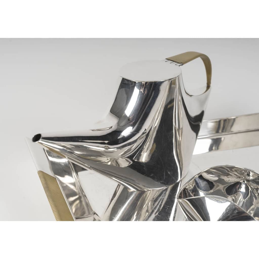 CHRISTOFLE – SABATTINI – Set Thé/Café Moderniste sur son plateau Argent Massif Circa 1957/1968 10