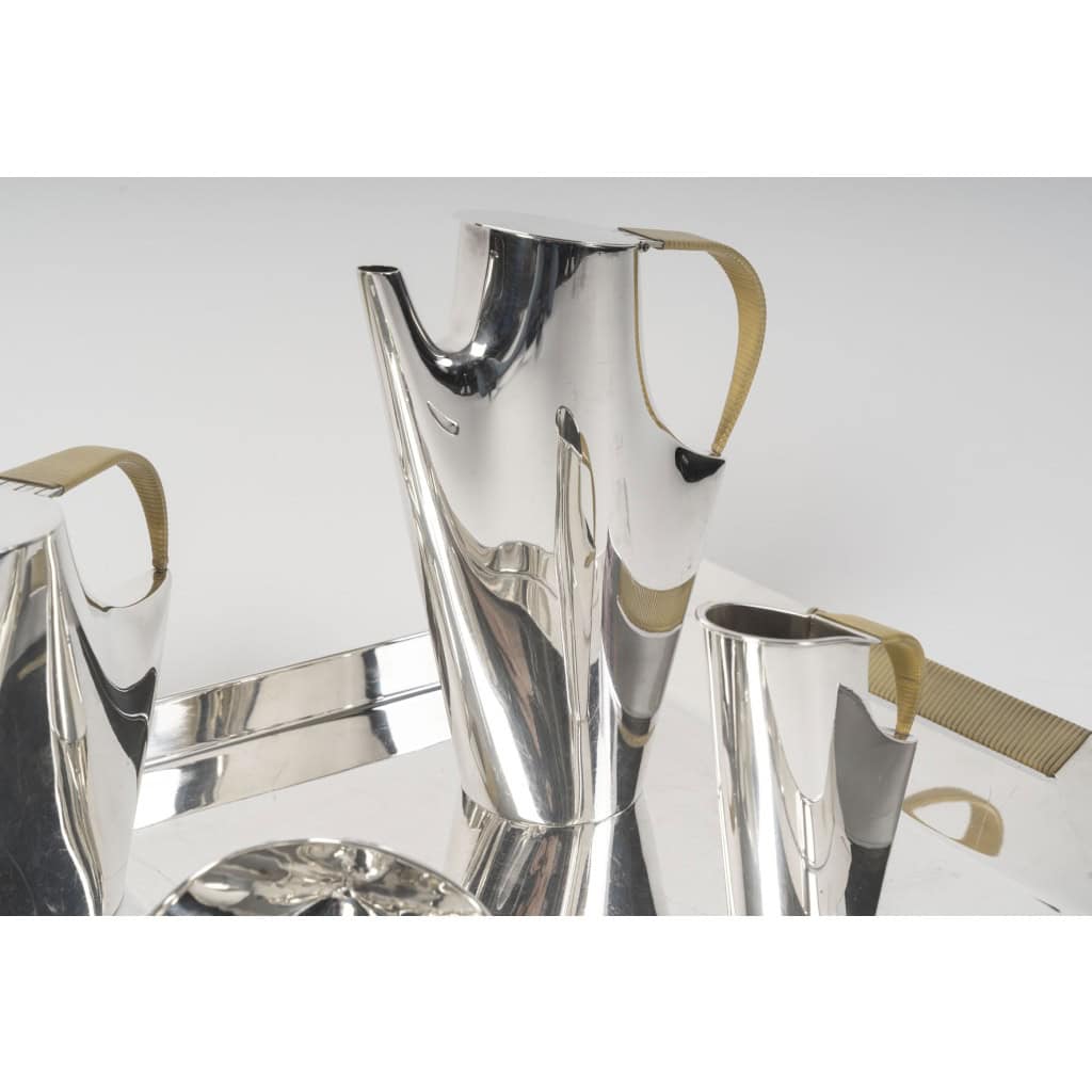 CHRISTOFLE – SABATTINI – Set Thé/Café Moderniste sur son plateau Argent Massif Circa 1957/1968 12