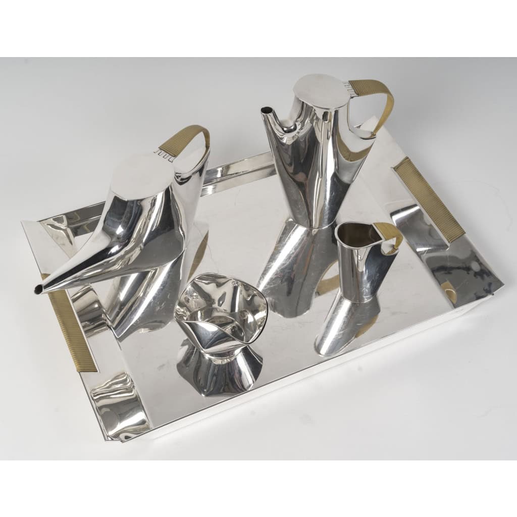 CHRISTOFLE – SABATTINI – Set Thé/Café Moderniste sur son plateau Argent Massif Circa 1957/1968 14