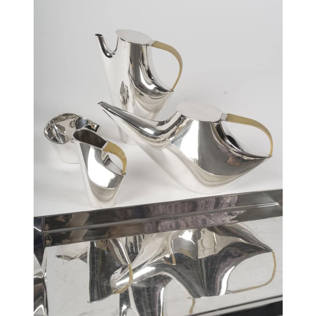 CHRISTOFLE – SABATTINI – Set Thé/Café Moderniste sur son plateau Argent Massif Circa 1957/1968 22