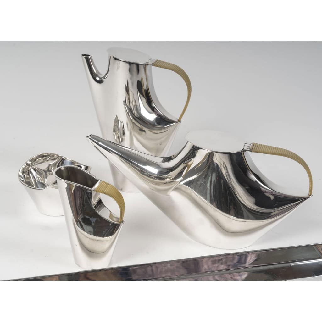 CHRISTOFLE – SABATTINI – Set Thé/Café Moderniste sur son plateau Argent Massif Circa 1957/1968 23