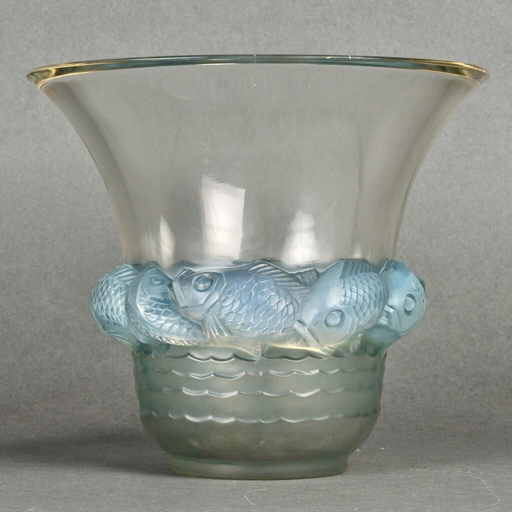 1930 René Lalique – Vase Piriac Verre Opalescent Patiné Bleu 3