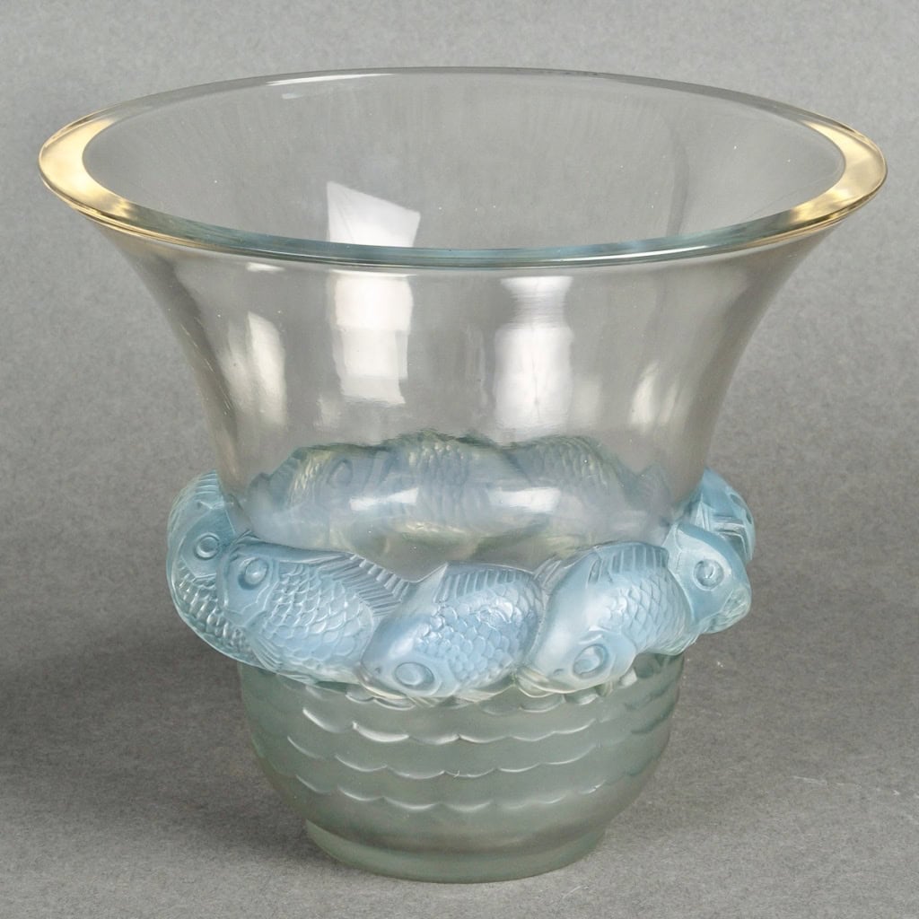 1930 René Lalique – Vase Piriac Verre Opalescent Patiné Bleu 4
