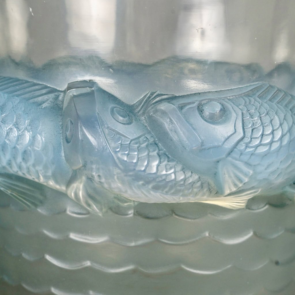 1930 René Lalique – Vase Piriac Verre Opalescent Patiné Bleu 5