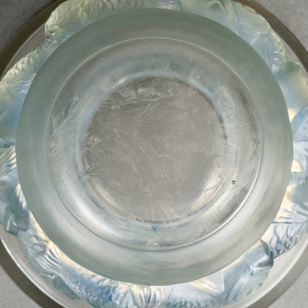 1930 René Lalique – Vase Piriac Verre Opalescent Patiné Bleu 6