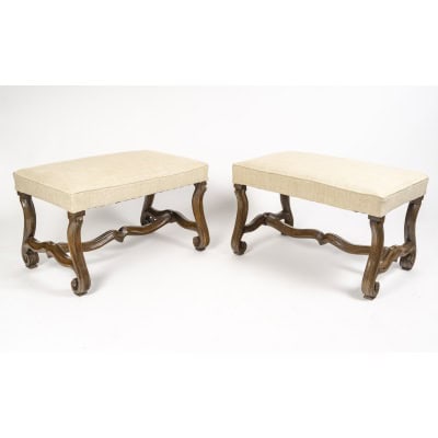 Paire de Tabourets en noyer Louis XIII du 18ème siècle