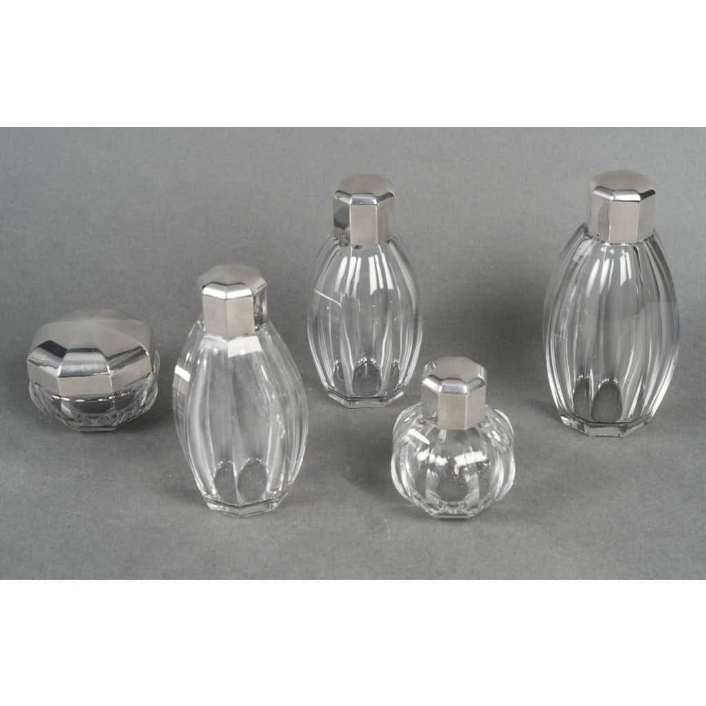 CHRISTOFLE/ BACCARAT – Ensemble de 5 flacons ART DECO circa 1930 4