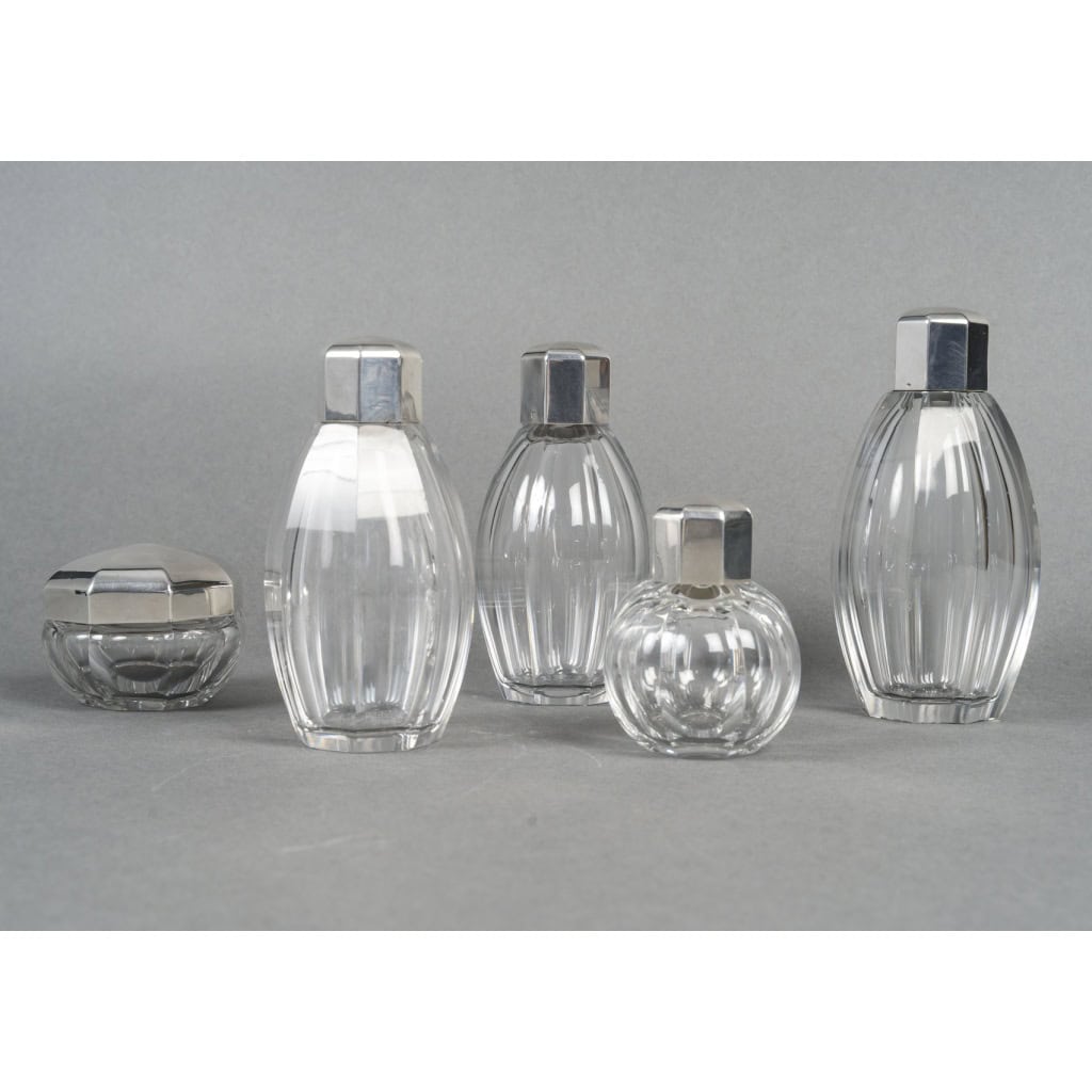 CHRISTOFLE/ BACCARAT – Ensemble de 5 flacons ART DECO circa 1930 3