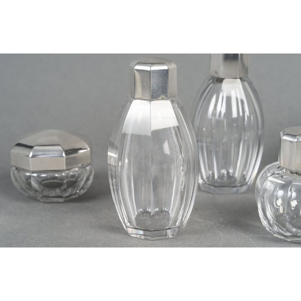 CHRISTOFLE/ BACCARAT – Ensemble de 5 flacons ART DECO circa 1930 6