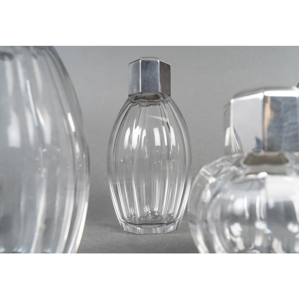 CHRISTOFLE/ BACCARAT – Ensemble de 5 flacons ART DECO circa 1930 7