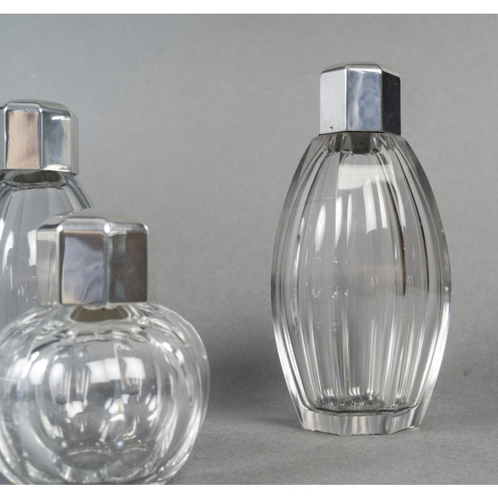 CHRISTOFLE/ BACCARAT – Ensemble de 5 flacons ART DECO circa 1930 9