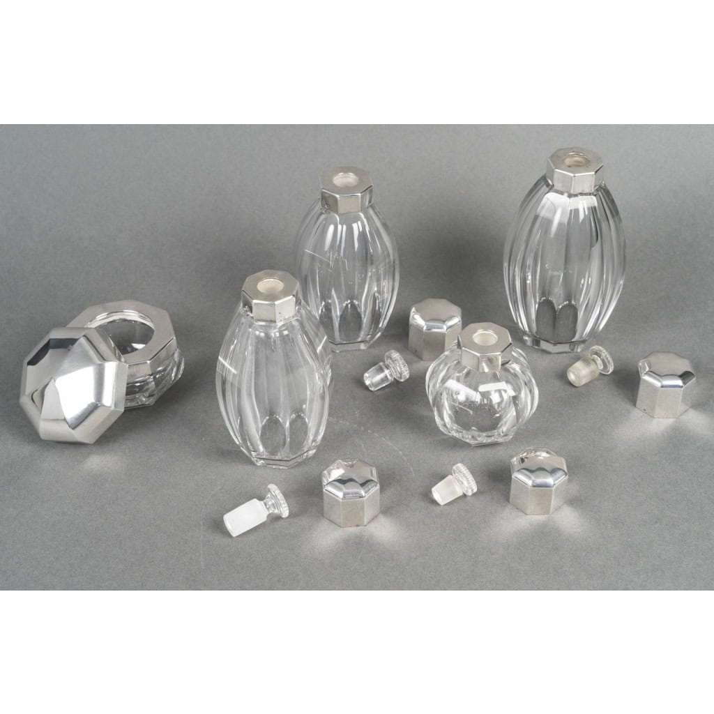 CHRISTOFLE/ BACCARAT – Ensemble de 5 flacons ART DECO circa 1930 12