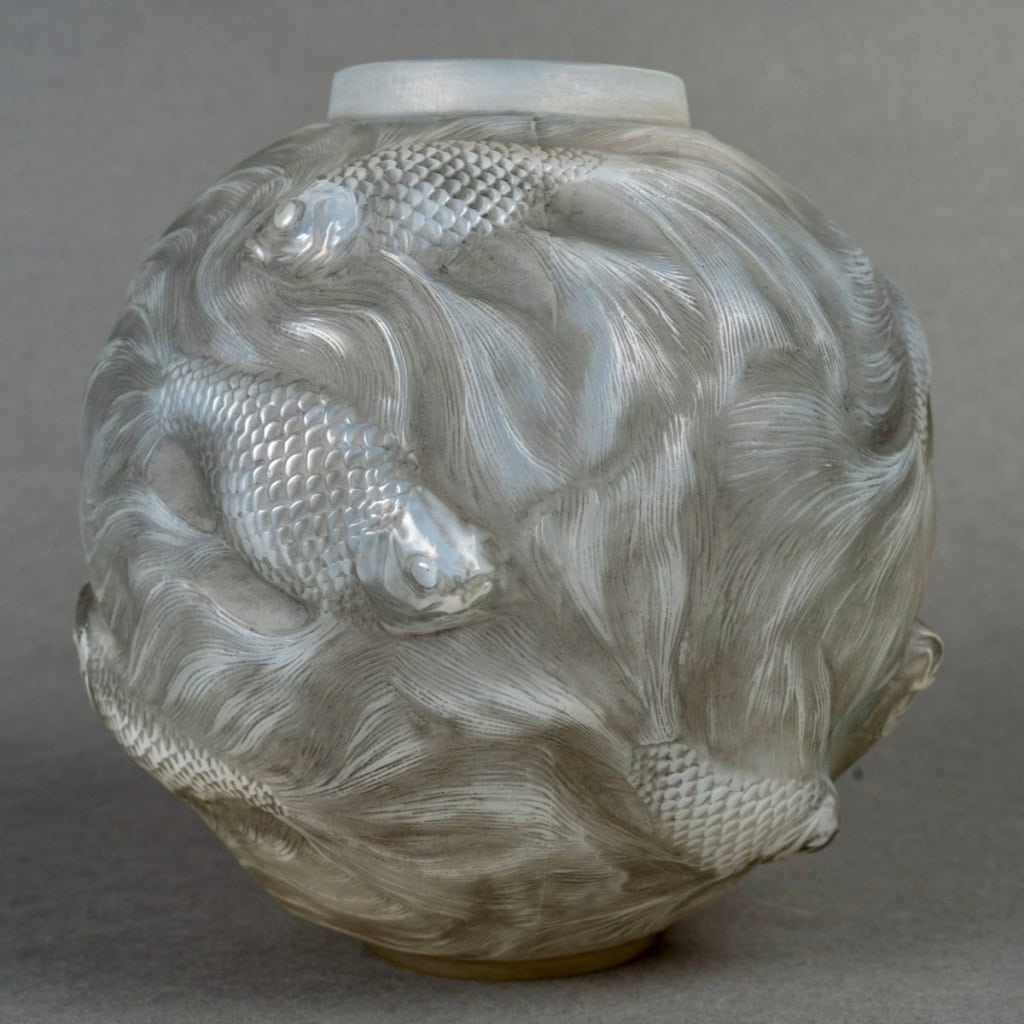 1924 René Lalique – Vase Formose Verre Opalescent Patiné Gris 5