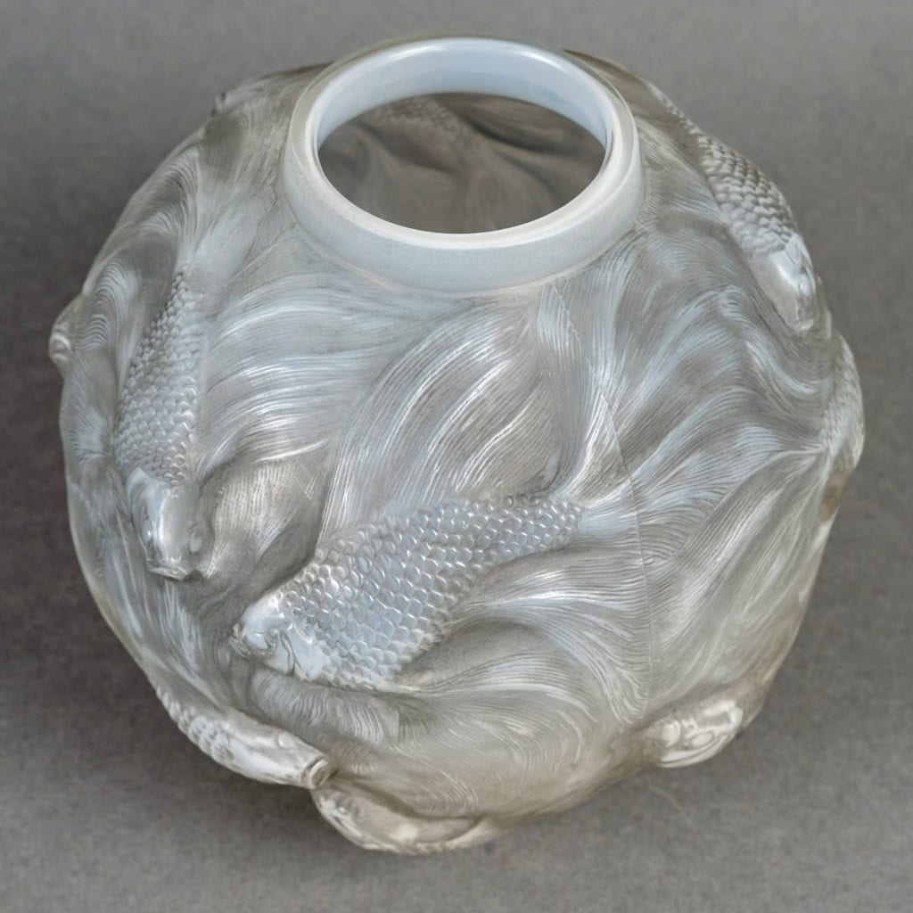 1924 René Lalique – Vase Formose Verre Opalescent Patiné Gris 6