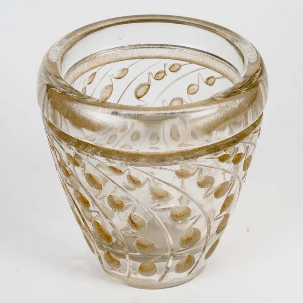 1934 René Lalique – Vase Lemna Verre Blanc Patiné Sépia 5
