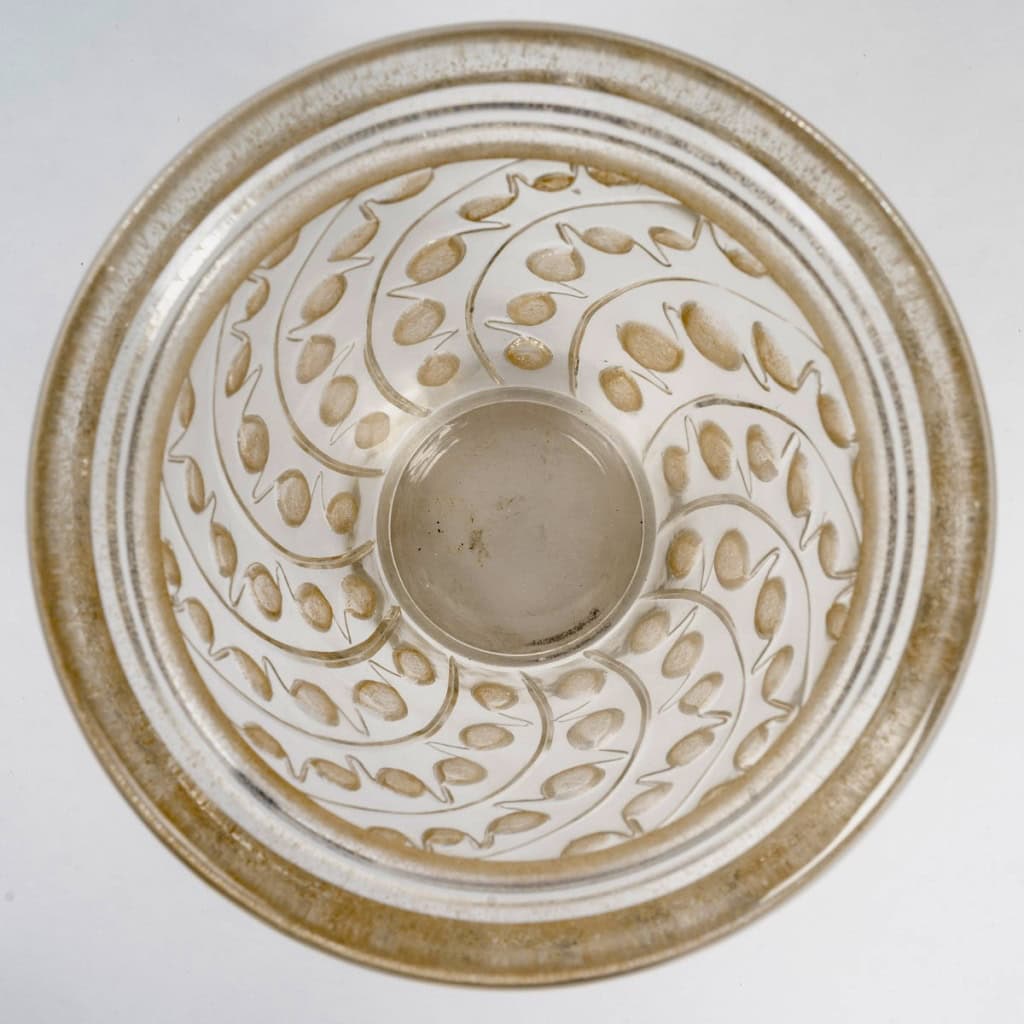 1934 René Lalique – Vase Lemna Verre Blanc Patiné Sépia 6
