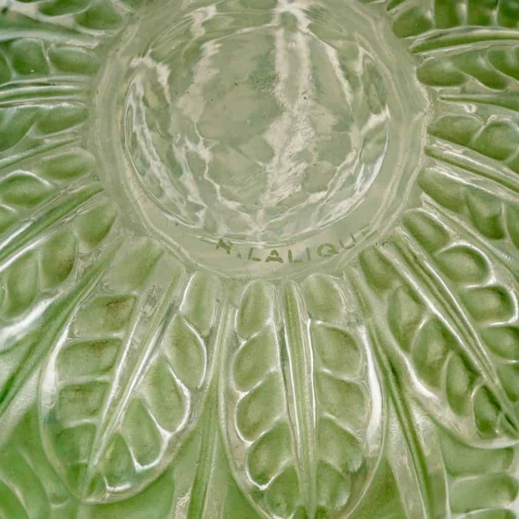 1927 René Lalique – Vase Malesherbes Verre Blanc Patiné Vert 7