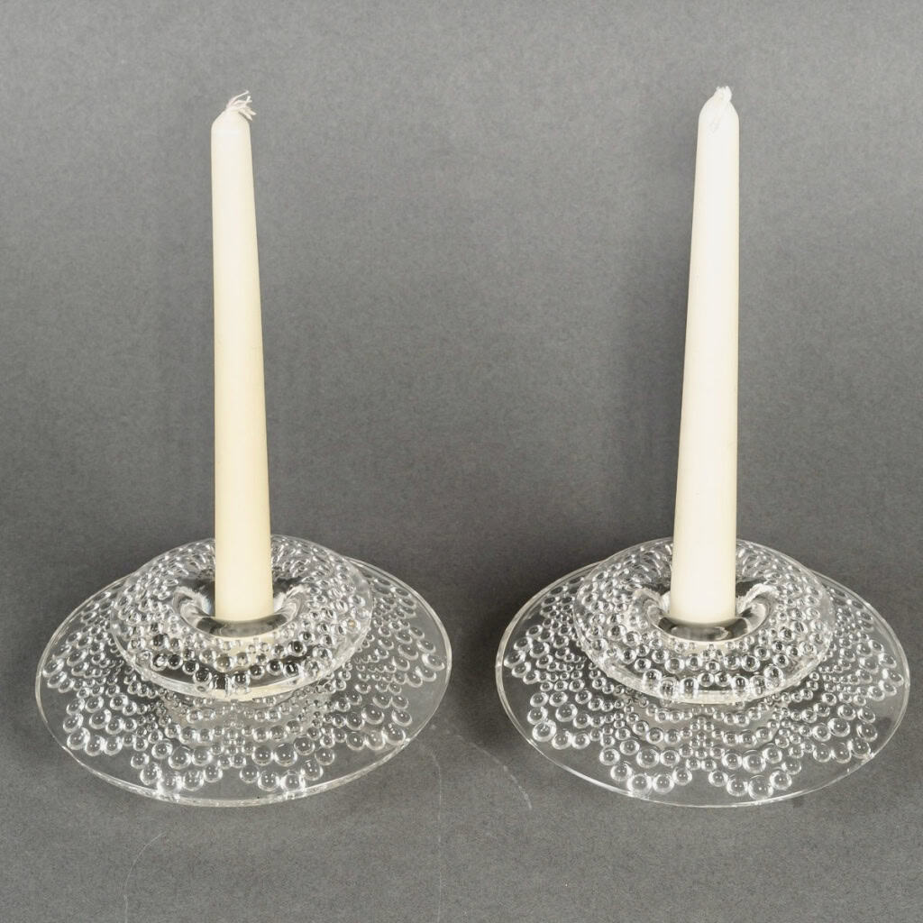 1934 René Lalique – Paire De Bougeoirs Art Déco Saint Gall Verre 3