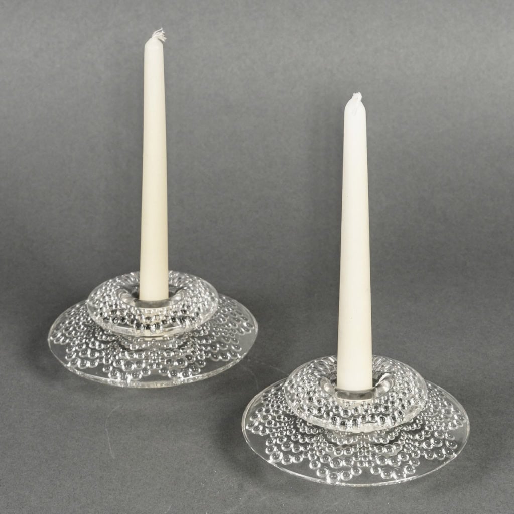 1934 René Lalique – Paire De Bougeoirs Art Déco Saint Gall Verre 5