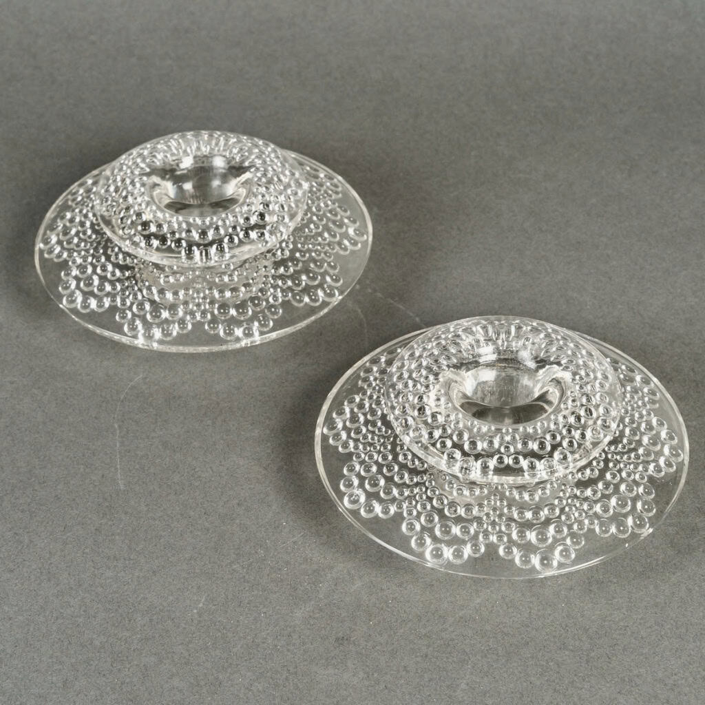 1934 René Lalique – Paire De Bougeoirs Art Déco Saint Gall Verre 6