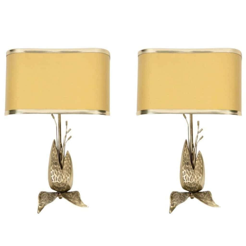 1970 Paire d’appliques de la Maison Charles en bronze et laiton doré. 3