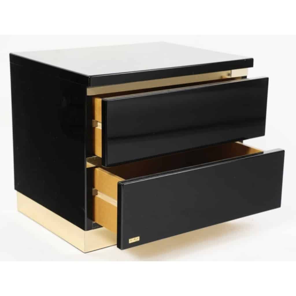 1970 Paire de tables de chevet en laque noire signées Eric Marville 7