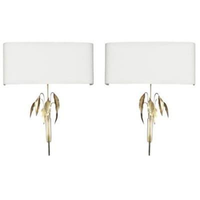 1970 Paire d’appliques murales en bronze et laiton par Maison Charles