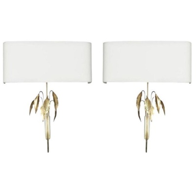 1970 Paire d’appliques murales en bronze et laiton par Maison Charles