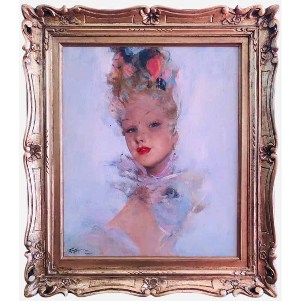 DOMERGUE Jean Gabriel Peinture XXè Jeune Femme au foulard Huile Sur Isorel Signée Figure dans les Archives Willer 3
