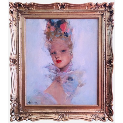 DOMERGUE Jean Gabriel Peinture XXè Jeune Femme au foulard Huile Sur Isorel Signée Figure dans les Archives Willer