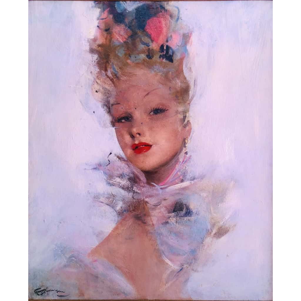 DOMERGUE Jean Gabriel Peinture XXè Jeune Femme au foulard Huile Sur Isorel Signée Figure dans les Archives Willer 9