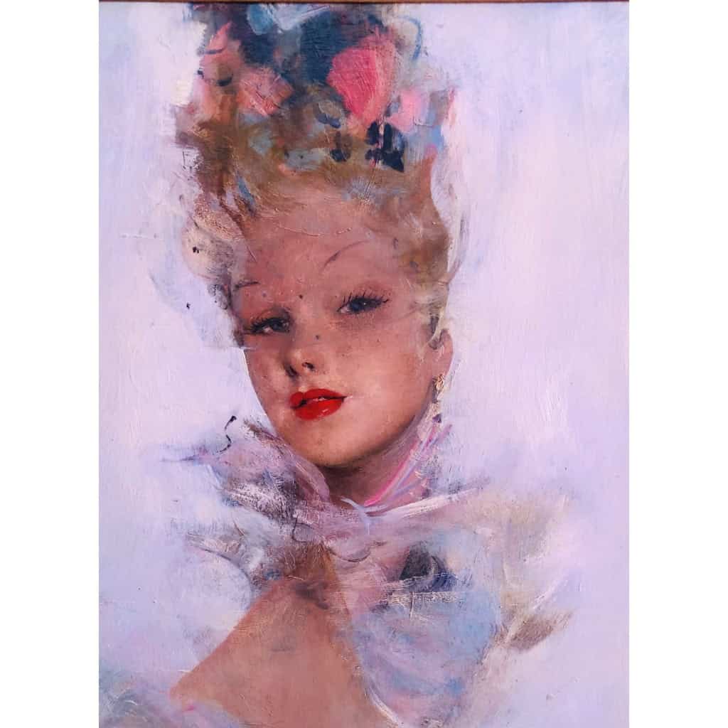 DOMERGUE Jean Gabriel Peinture XXè Jeune Femme au foulard Huile Sur Isorel Signée Figure dans les Archives Willer 8